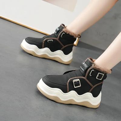 Модная платформа на шнуровке с шнурками Массивная обувь для женщин Высокая кожа Черный Круглый носок Женские зимние ботинки Ботинок Женский Готический Защитный Пу