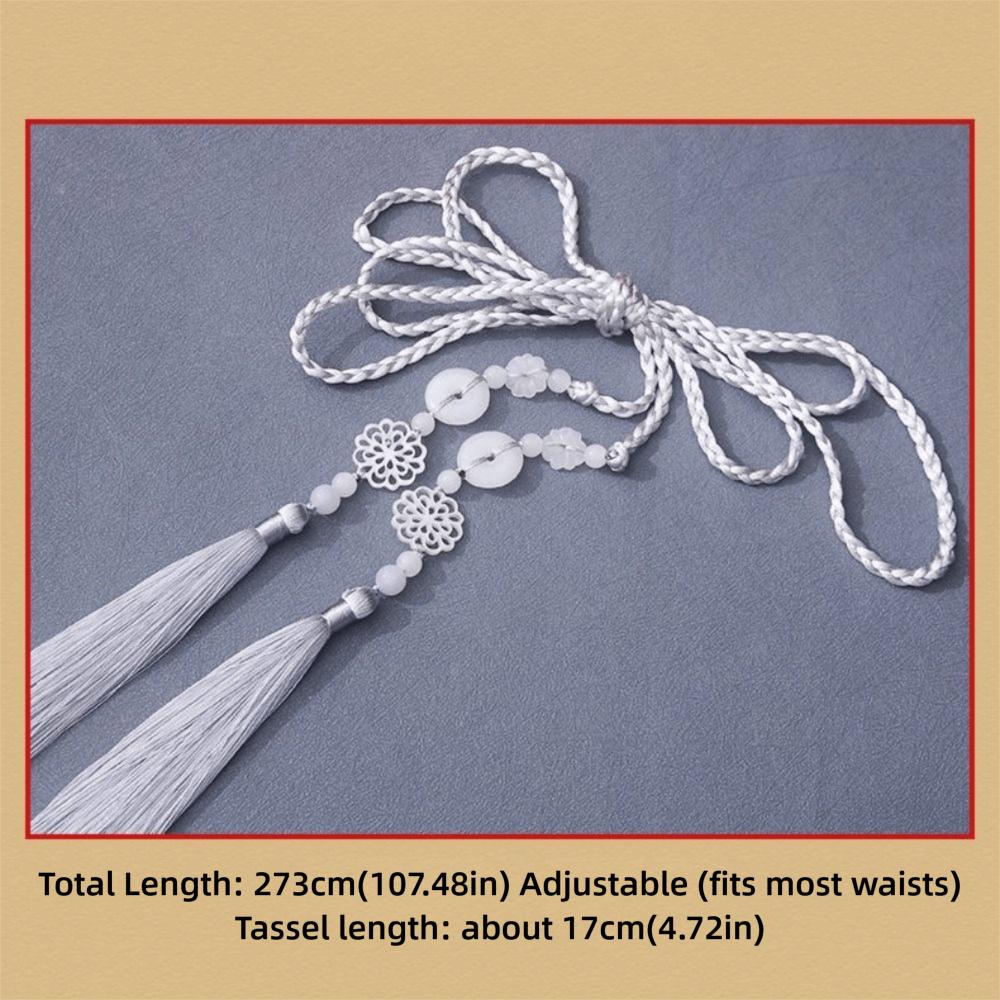 Chinese Style Tassel Sash Traditional Beaded Waist Chain Vintage Ribbon Accessory for Men Women