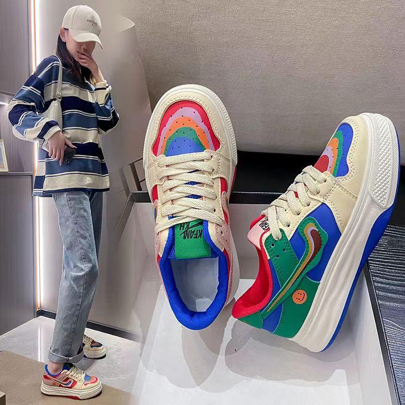Повседневные разноцветные радужные туфли Mandarin Duck Ins White для женщин, новые весенне-летние популярные спортивные туфли на платформе Surface Board