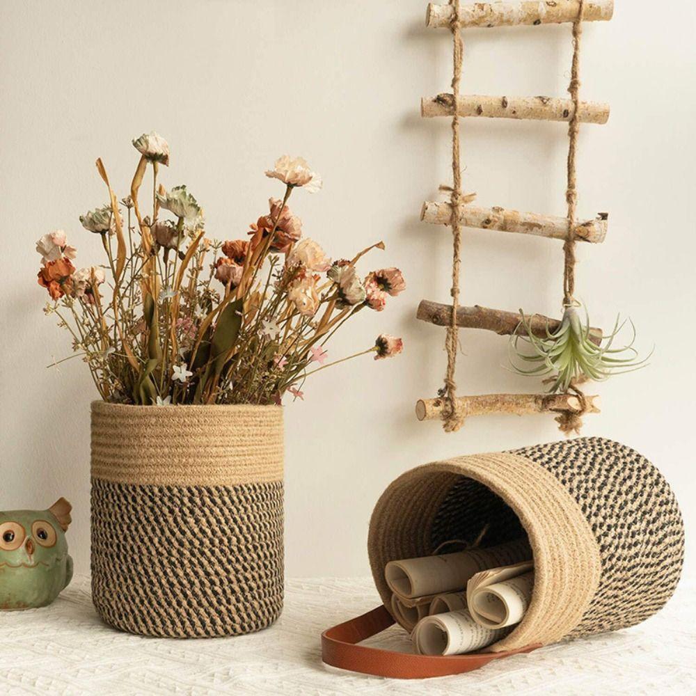 Cotton Rope Hand Woven Hanging Baskets Natural Wicker Plant Flower Pot Snack