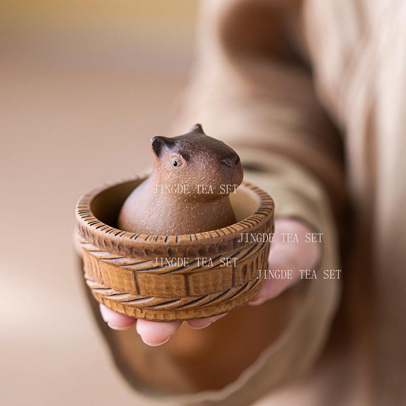 Kapibala Purple Clay Tea Pet Cute Tea Pet Household Desktop Ornament Purple Clay Crafts Mini Tea Play Teaset Accessories