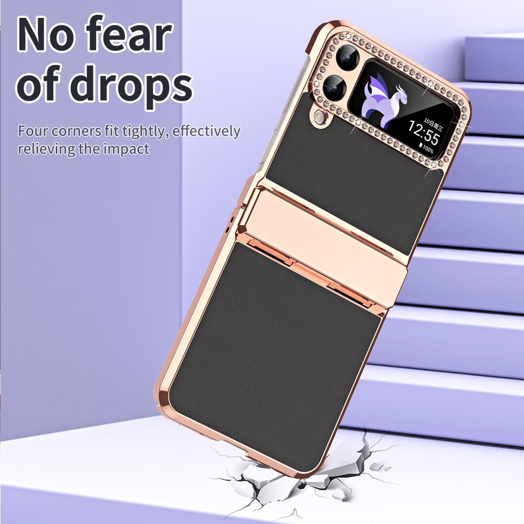 Чехол для телефона с защитой шарнира для Samsung Galaxy Z Flip4 5G, из ПУ кожи + ПК с гальваническим покрытием