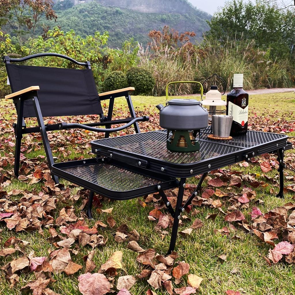 Outdoor Folding Table Outdoor Folding Mini Table Camping Folding Table Camping Table with Mesh Side Table Folding Outdoor Portable Table Wood Grain