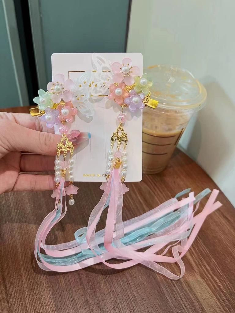 Заколки для волос в китайском стиле Элегантные Изысканные Заколки для волос с бабочками, лепестками и кисточками для девочек, Ювелирные украшения для Ханфу, Аксессуары для волос 1 пара