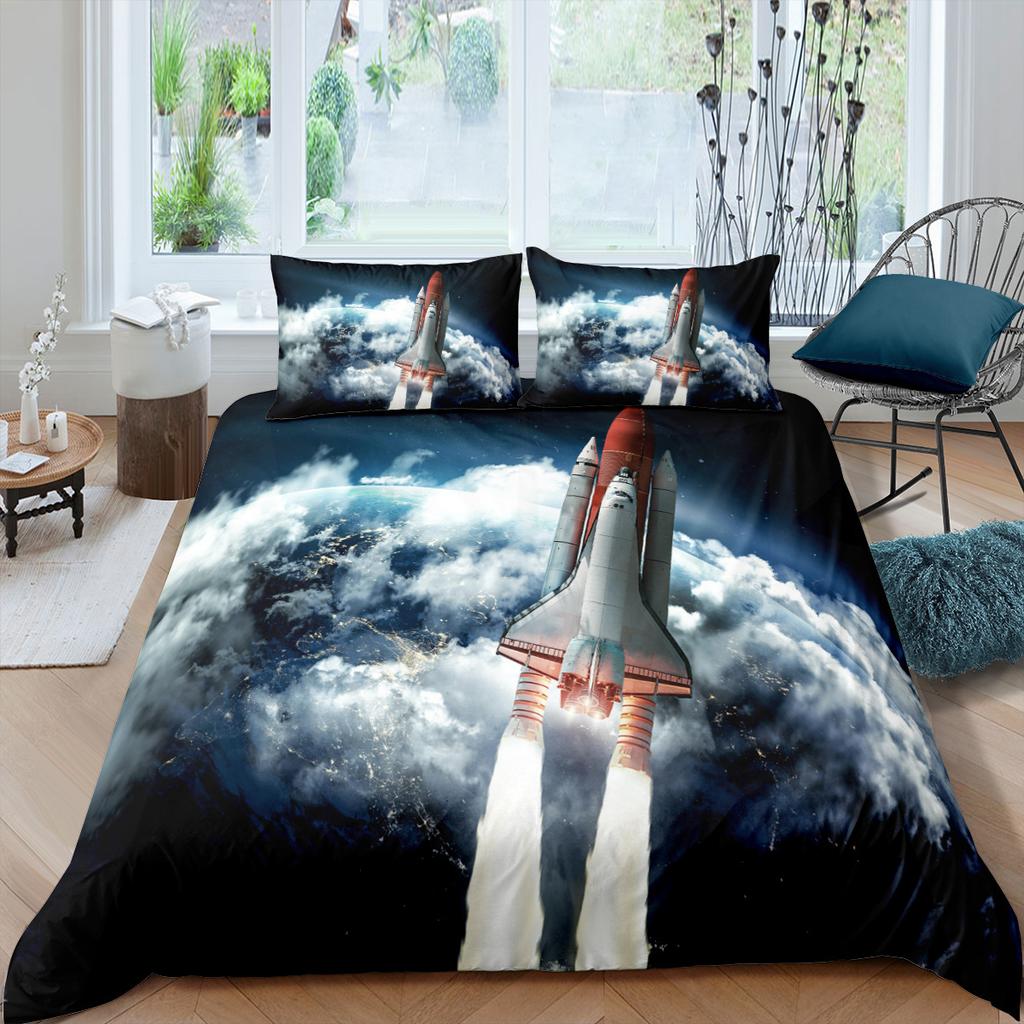 3D Aircraft Bedding Set, Transportation Tools, Quilts, Pillowcases, 2/3 Pieces, DE135 * 200, Boys' Room, Full Size, Soft, Zippered Bedroom Decoration