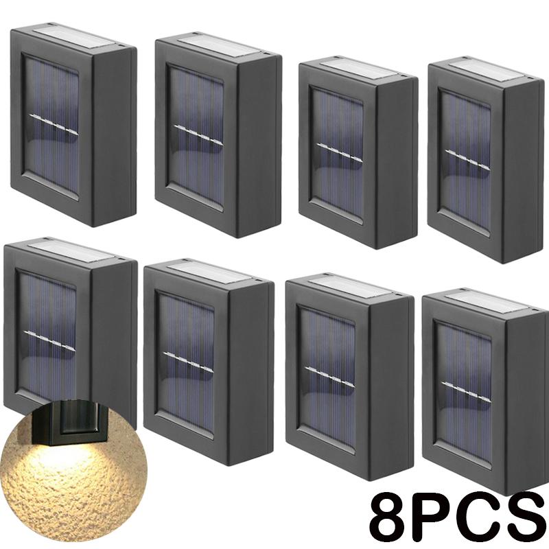 8 шт. светодиодный настенный светильник на солнечной батарее, наружное водонепроницаемое освещение вверх и вниз, украшение сада, солнечные фонари, лестница, забор, солнечный свет, лампа