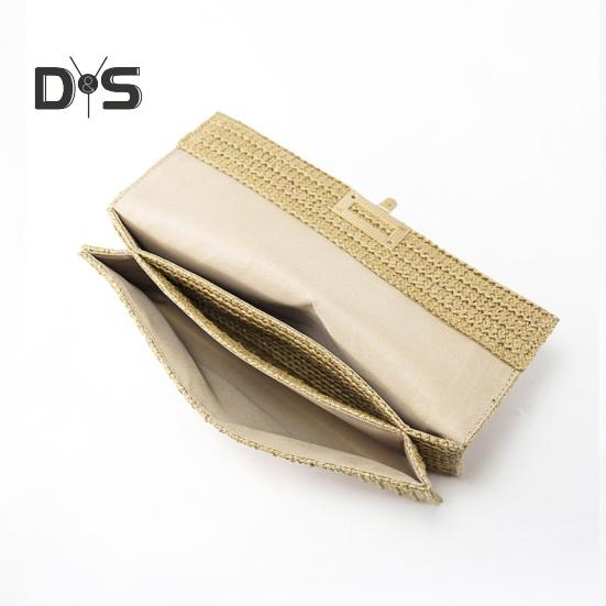 Women Clutch Bag Envelope Shape Bohemian Style Foldable Double-layer Straw Braided Solid Color Portable Summer Beach Vacation Handbag
