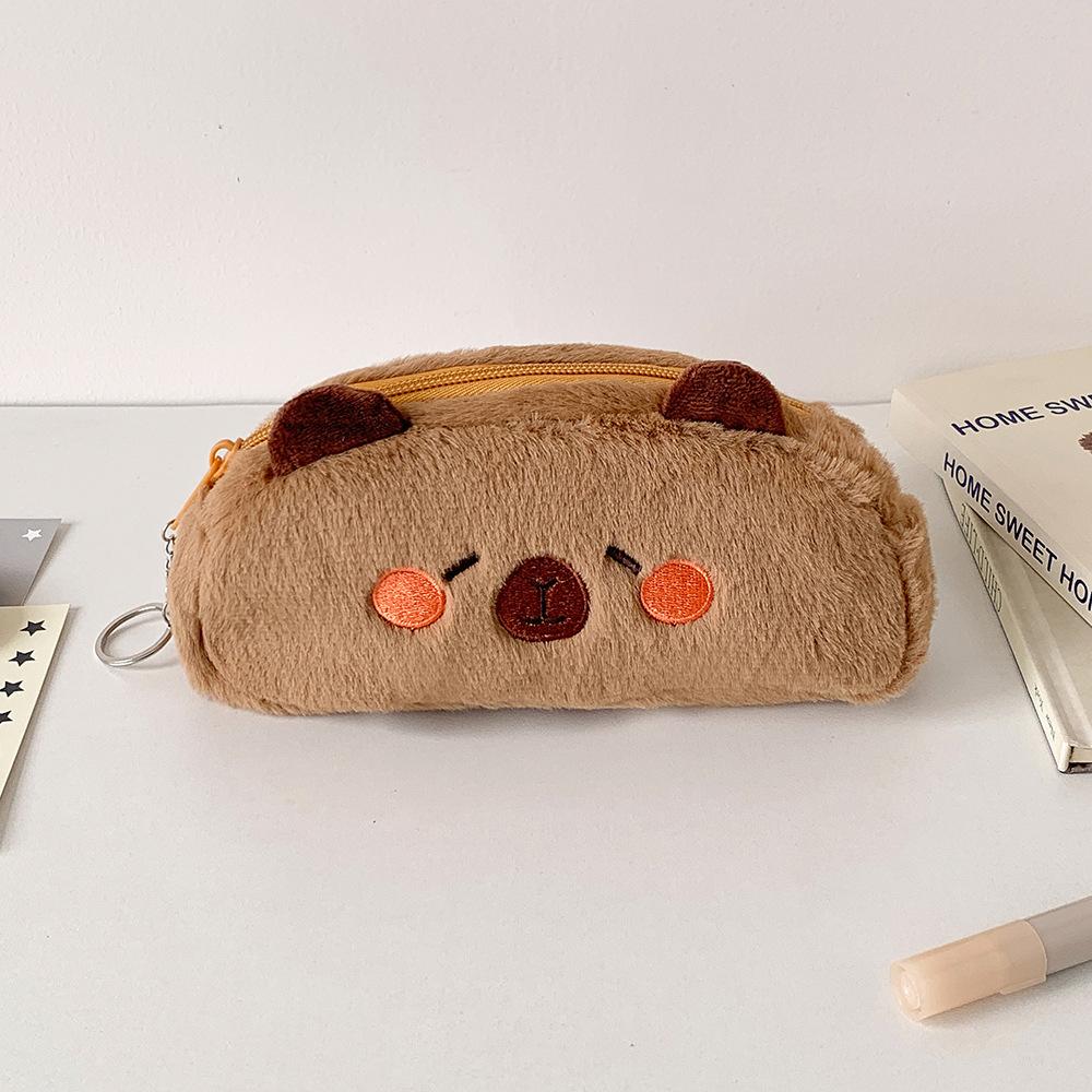Cute Plush Kapibala Stationery Bag Student Cartoon Desktop Material Storage Bag Large-capacity Pen Case Pencil Case