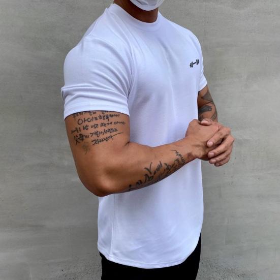Men Sports T-shirt O Neck Short Sleeve Slim Fit Solid Color Elastic Quick-drying Soft