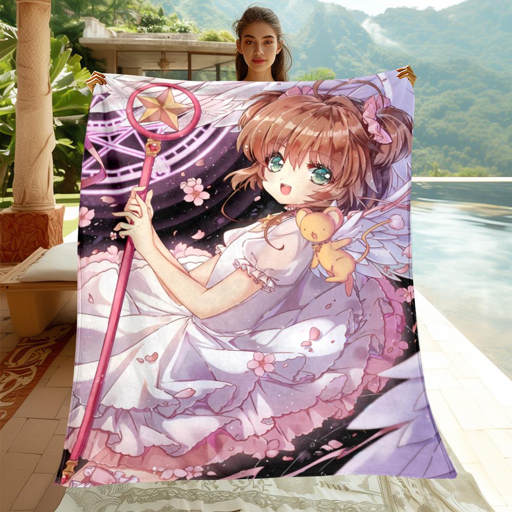 Плед с принтом милой девочки-мангаки Cardcaptor Sakura. Уютный флис, Спальня, Диван, Кровать, Стул, Подарок, Пикники, Поездки, Кемпинг, Пледы.