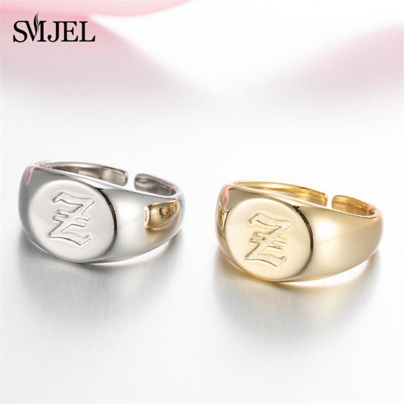 SMJEL Gothic Initial Letter Rings Silver Color Ancient Old English Rings Alphabet Personalize Jewelry Family Christmas Gifts
