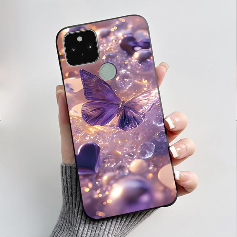 Силиконовый чехол для Google Pixel 5 Pixel 5A Pixel5 Pixel5A Мягкий чехол Роскошная мода Бабочки Цветы Нарисованный Черный чехол для телефона