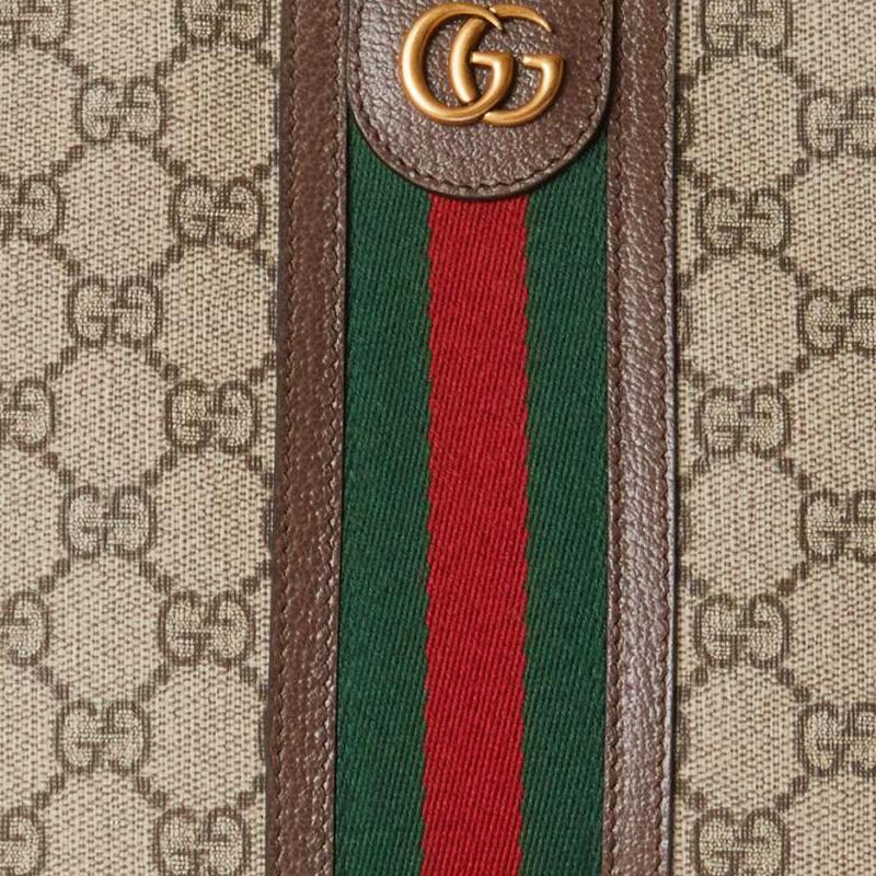 Gucci Ophidia Double G logo zipper closure Canvas with leather piping Canvas bag clutch cosmetic bag Men's beige with ebony and yellow