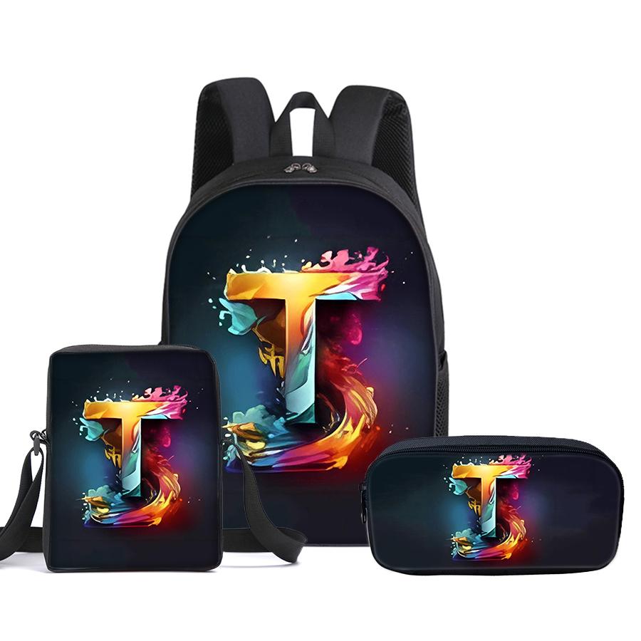 Guitar Print Three Piece Set Rucksacks for Boys Plus Girls Best Gifts 2D Flat Animated School Carrier for Children