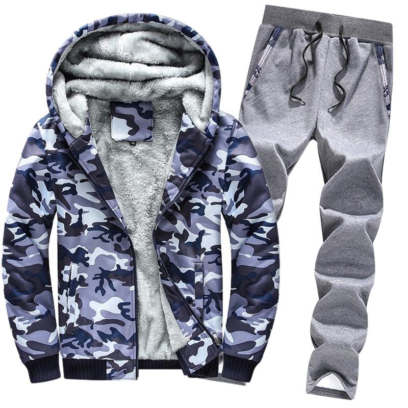 Men's Winter Camouflage Fleece Sports Suit: Slim Fit, Plus Size, Warm Hoodie Set