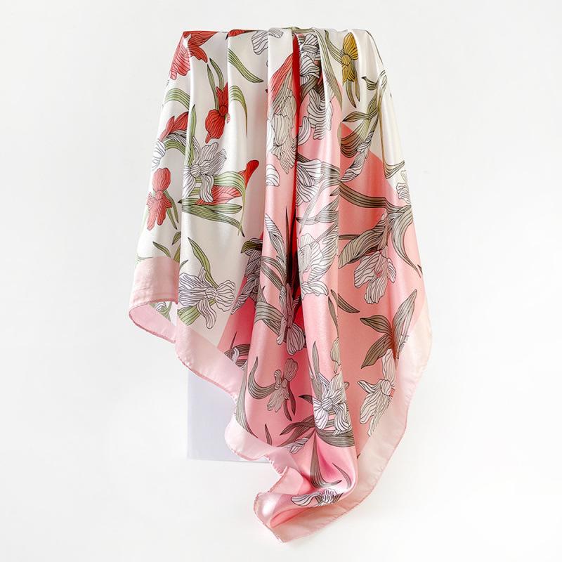 90cm Satin Printed Headscarf, Classic Floral Large Scarf, Women’s Shawl