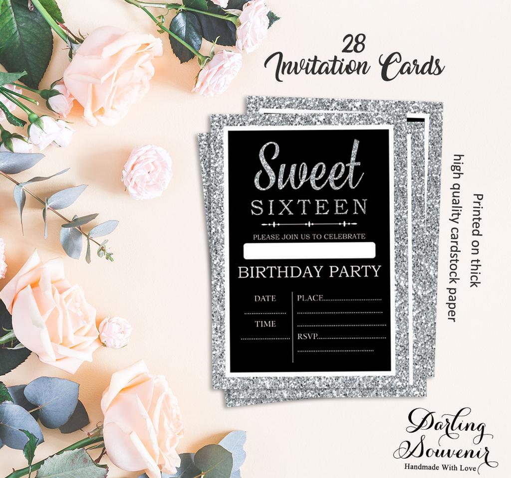 Darling Souvenir Black Birthday Invitation Card Printable Elegant Fill or Write In Blank Party Invites 28 Pcs 5 X 7
