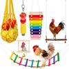 6Pcs Parrot Playing Training Toys Chicken Toys Set Chewing Foraging Toys with Wooden Swing Fruit Vegetable Hanging Feeder