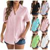 Women Button Down Cotton Shirt Rolled Cuffed Short Sleeve Blouses Summer Casual V Neck Beach Shirts Ladies Solid Color Tops