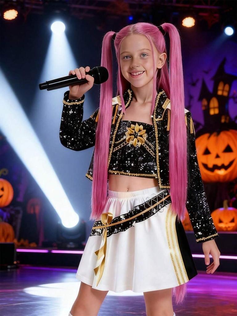 Costume for Girls Kids Stars Vocal Rumi Cosplay Stage Outfits Idol Singers Three Piece Set Trend Style Halloween Party