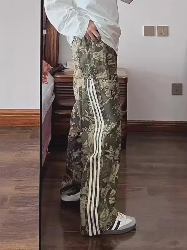 Мужской летний комбинезон в стиле ретро-камуфляж: Широкие брюки свободного кроя