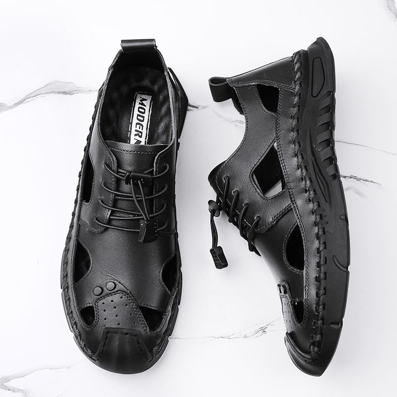 Летние мужские кожаные сандалии, легкие дышащие пляжные сандалии для отдыха на природе, повседневная обувь