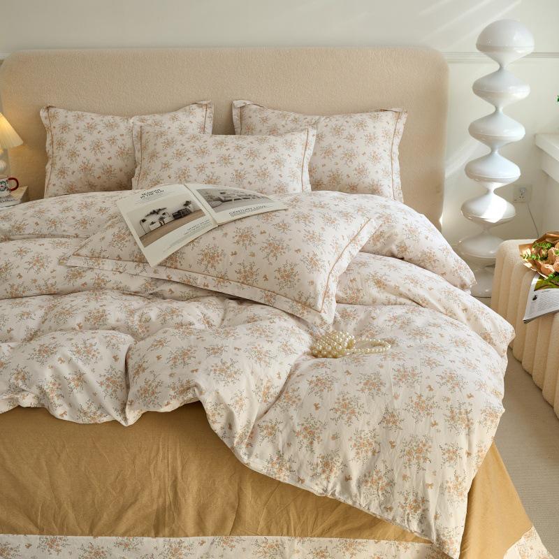 Свежий и простой четырехкомпонентный хлопковый комплект для общежития с принтом – Включает трехкомпонентный полностью хлопковый комплект постельного белья, юбку для кровати и комплект постельного белья.