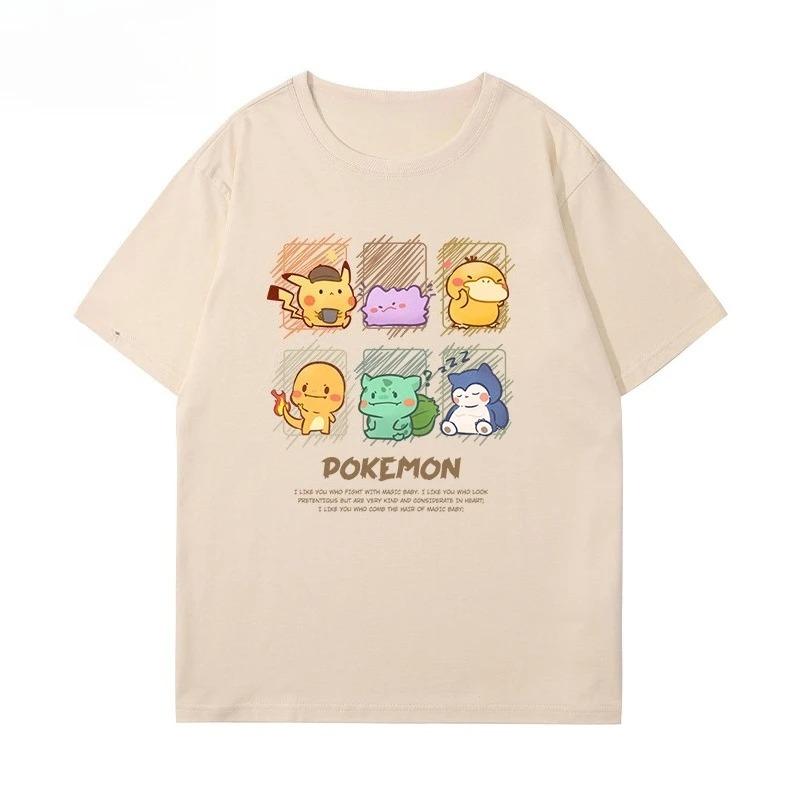 Совместная футболка с коротким рукавом Pokémon Мужская и женская одежда Летний тренд Повседневная популярная футболка с коротким рукавом Топ