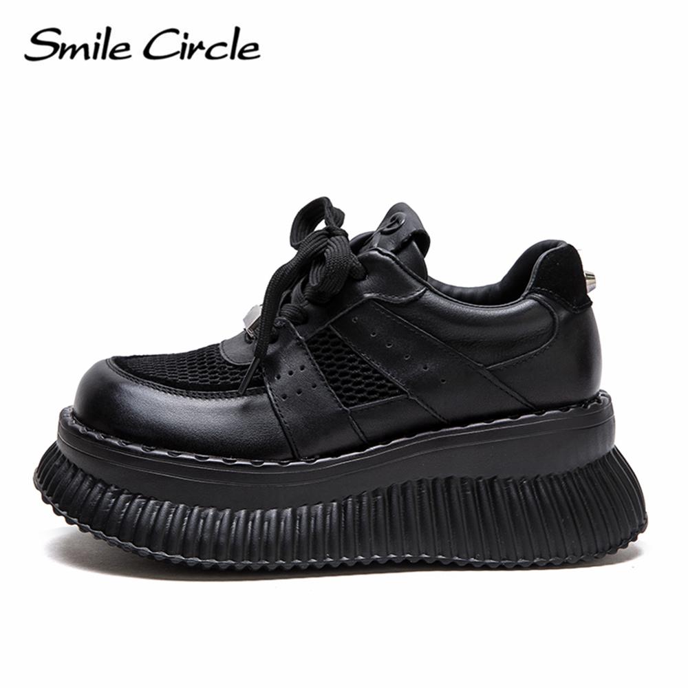 Женская повседневная обувь из натуральной кожи с круглым носком, увеличивающая рост, на толстой подошве, дышащая, удобная, плоская обувь