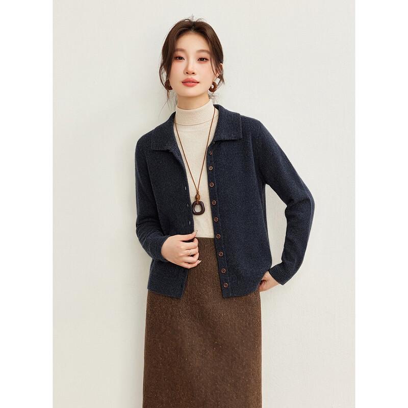 Women's 100% Wool Knit Cardigan with Lapel Collar