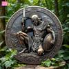 VIGRUM Древнегреческий Воин Металлическое Настенное Искусство 12-дюймовый Круглый Винтажный Алюминиевый Знак Декор Броня Щит Для Помещения и Улицы