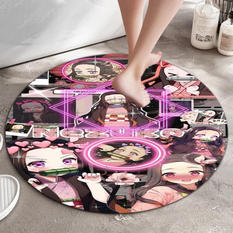 Classic Japanese-style cartoon Demon Slayer round rug, home soft decorative anti-slip yoga mat and chair mat, outdoor floor mat carpet K31