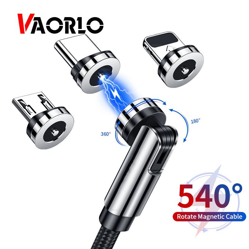 VAORLO Магнитный кабель с вращением на 540 градусов, магнитное зарядное устройство для быстрой зарядки, кабель Micro USB Type C, провод для мобильного телефона для iPhone Xiaomi