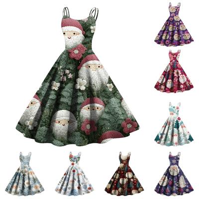 Женское модное сексуальное коктейльное платье без бретелек с рождественским принтом в стиле панк, винтажное платье.