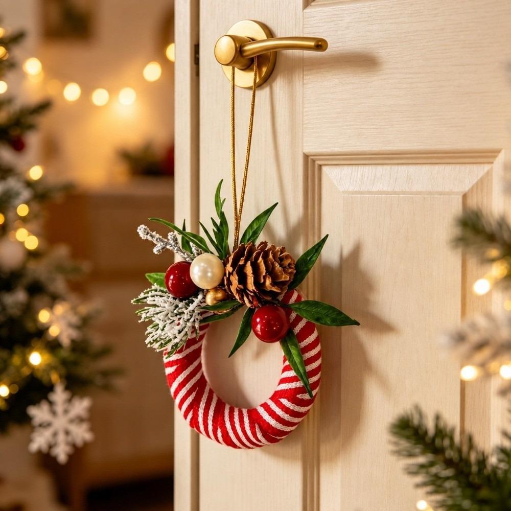 Plush Christmas Wreath Pendant with Bell Christmas Wreath Ornament Mini Christmas Wreath Party