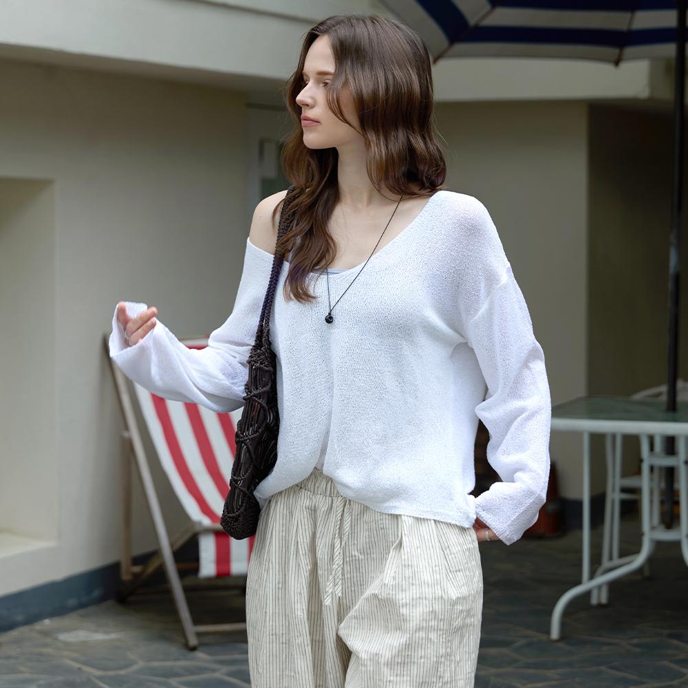KELLY DONAHUE Comfort V-Neck Loose Knit Ivory