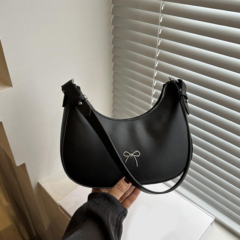 Crescent Shoulder Bag PU Leather Hobo Handbag Cute Bow Tote Bag Purses Underarm Purse for Women Girls