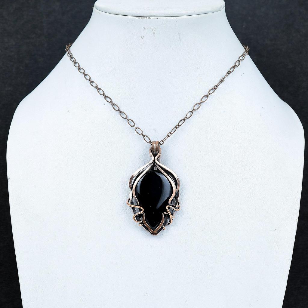 Украшения из черного оникса, Кулон, обернутый медной проволокой 999 пробы, Ювелирные изделия из драгоценных камней ручной работы, Подарки для жены, Совершенно новый кулон