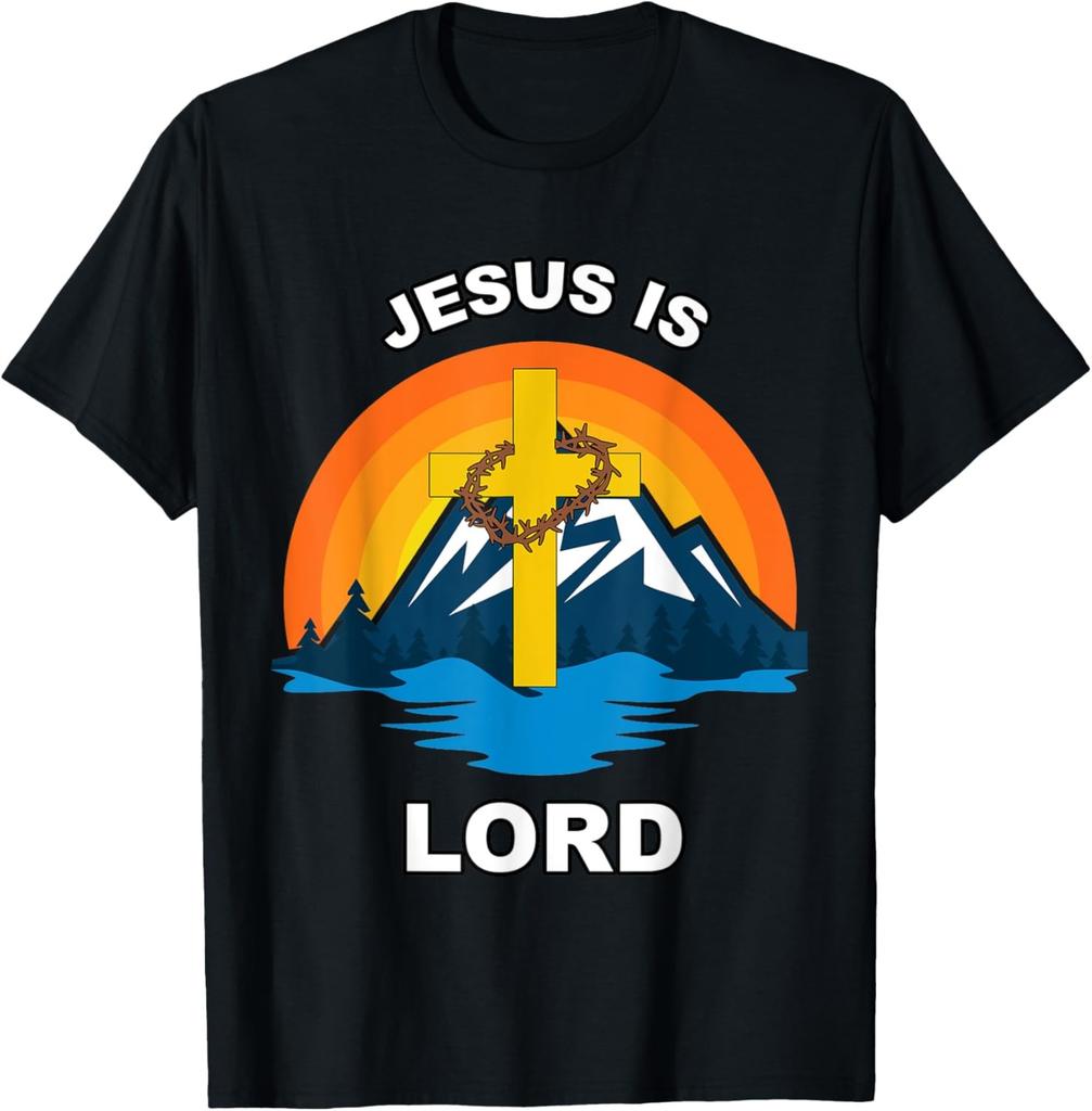Jesus is Lord Sunset Cross Crown of Thorns Christian God T-Shirt
