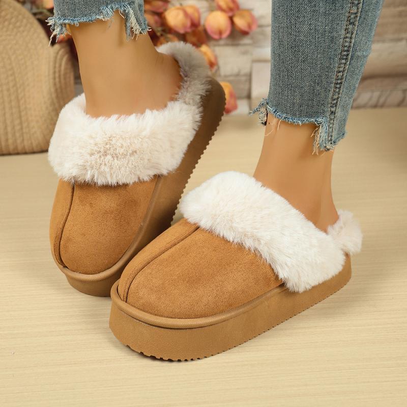 Fashion Casual Thicken Bottom Suede Snow Boots Women 2025 Winter Short Plush Non Slip Winter Outdoor Slippers Warm Faux Fur Shoes