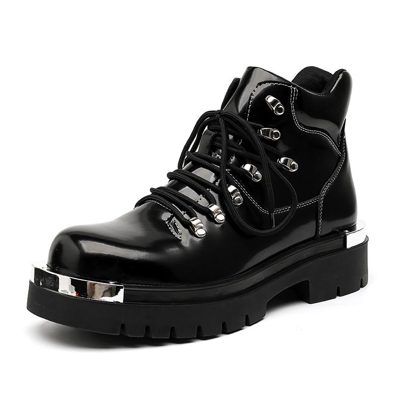 Итальянские мужские ботинки из натуральной кожи, модные, с толстой подошвой, роскошные дизайнерские короткие ботинки, противоскользящие, со шнуровкой, с круглым носком