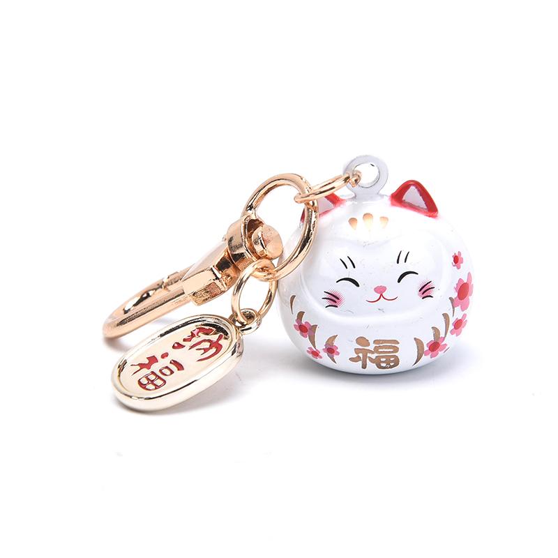 Japanese Cute Lucky Cat Keychains Car Bag Decor Water Sound Bell Pendent Charm