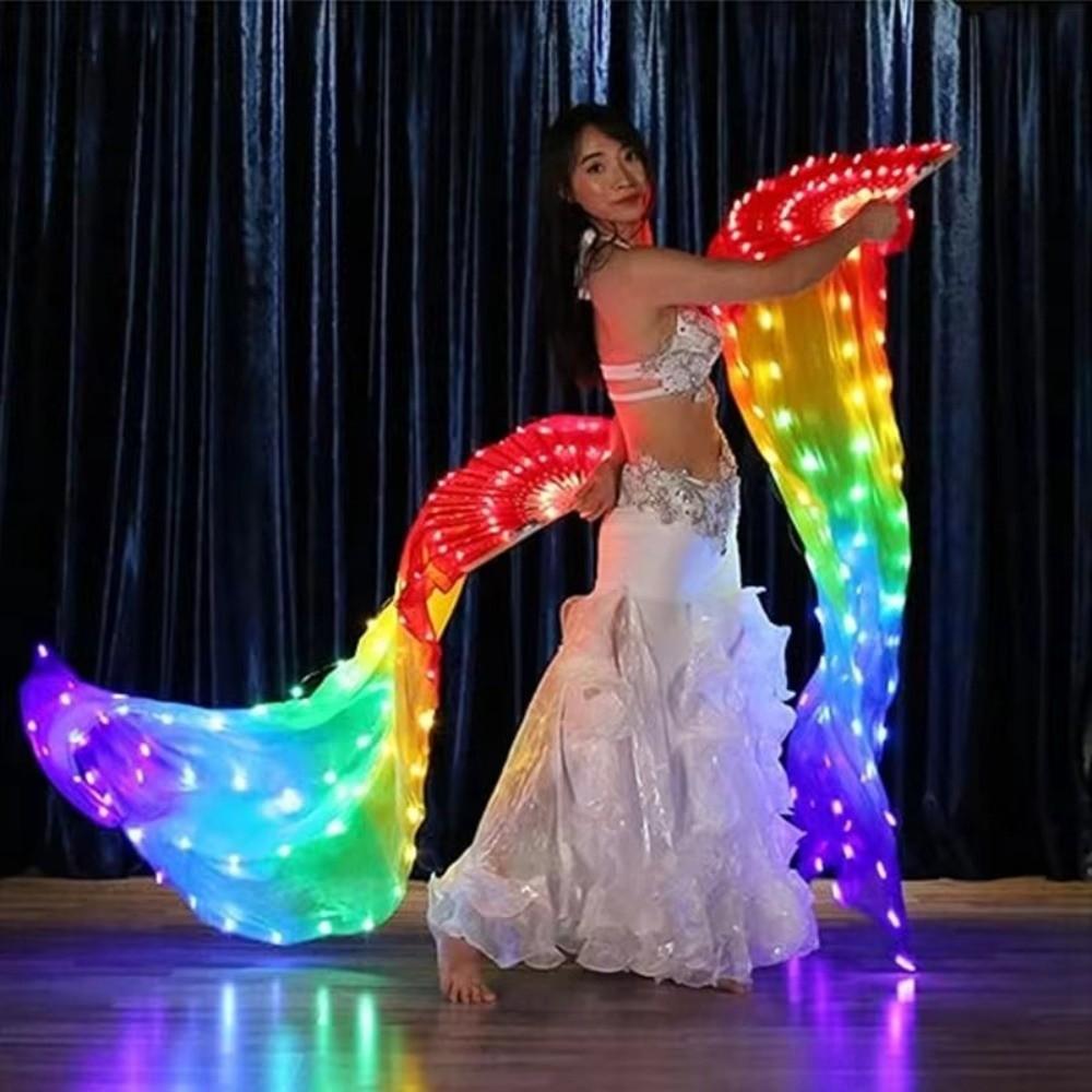 Multi Color Stage Performance Fan Glowing Folding Hand Fan Portable Long Silk Fan Music Disco