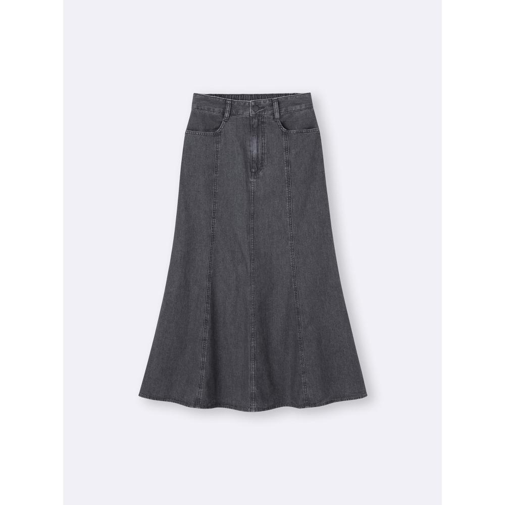 GU by Uniqlo Легкая джинсовая расклешенная макси-юбка+ec короткая длина 