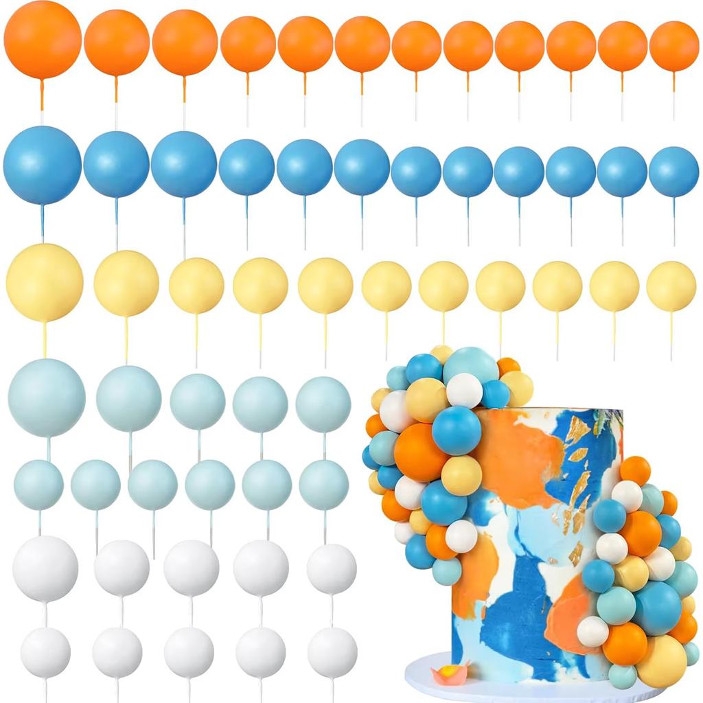 56 PCS Ball Cake Toppers - Colorful Pearl Cake Decorations for Birthday, Wedding, Cupcakes Ball Party Supplies DIY Dessert Decor