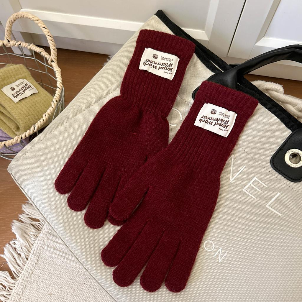 Touchscreen Exposed Finger Solid Color Warm Knit Long Windproof Five Finger Cycling Korean Version Trendy Versatile Women Gloves