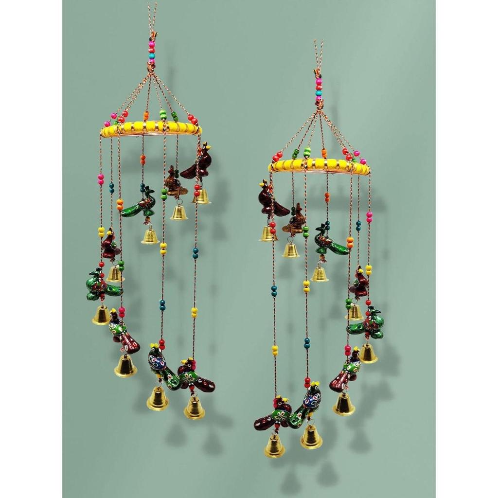 Colored Bell Wind Chime  Door Wall Hanging Showpiece Wall Hanging Home Décor Home Furnishing Diwali Gift Corporate Gift (Pack of 2, Peacock)