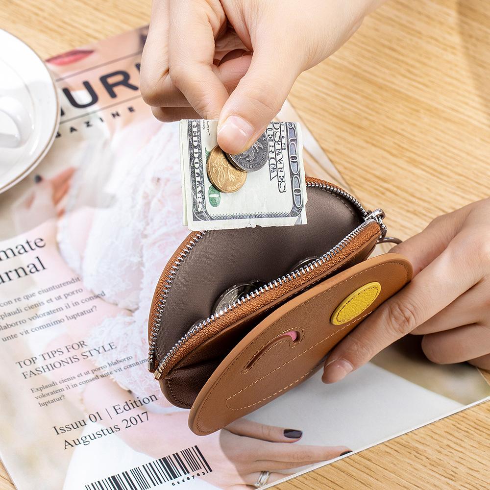 New Cute Smiley Face Change Bag Female Creative Card Bag Vegetable Tanned Cowhide Small Wallet Premium Storage Bag