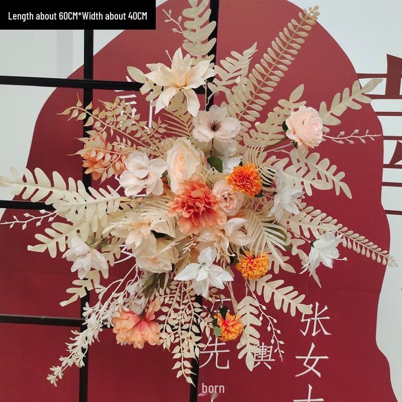 Red Floral Wedding Stage Backdrop with Artificial Flower Rows