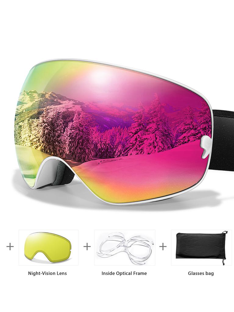 Классические горнолыжные очки, двухслойные, противотуманные, большие горнолыжные очки, UV400, маска для сноуборда, для мужчин и женщин, для зимних видов спорта, очки для сноуборда